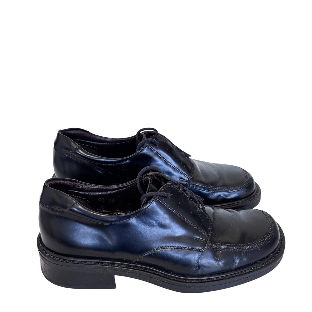 Vintage Bass Mens Classic Derby Shoes 9 Black Leather Square Toe Chunky Oxfords